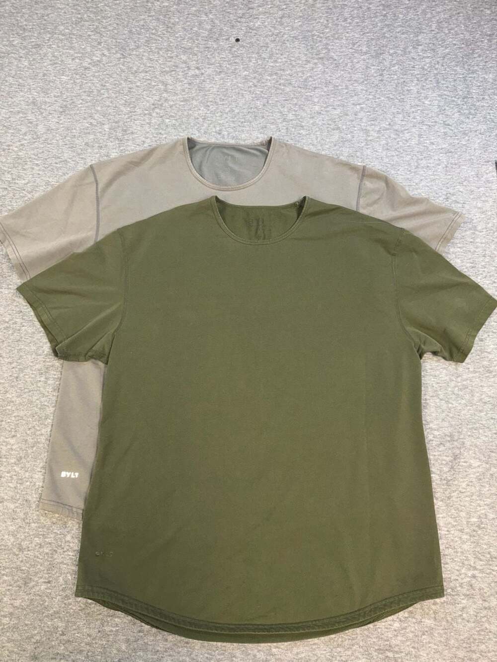 Lot of 2 BYLT Basics Drop-Cut Performance T-Shirts Olive & Clay Size 2XL